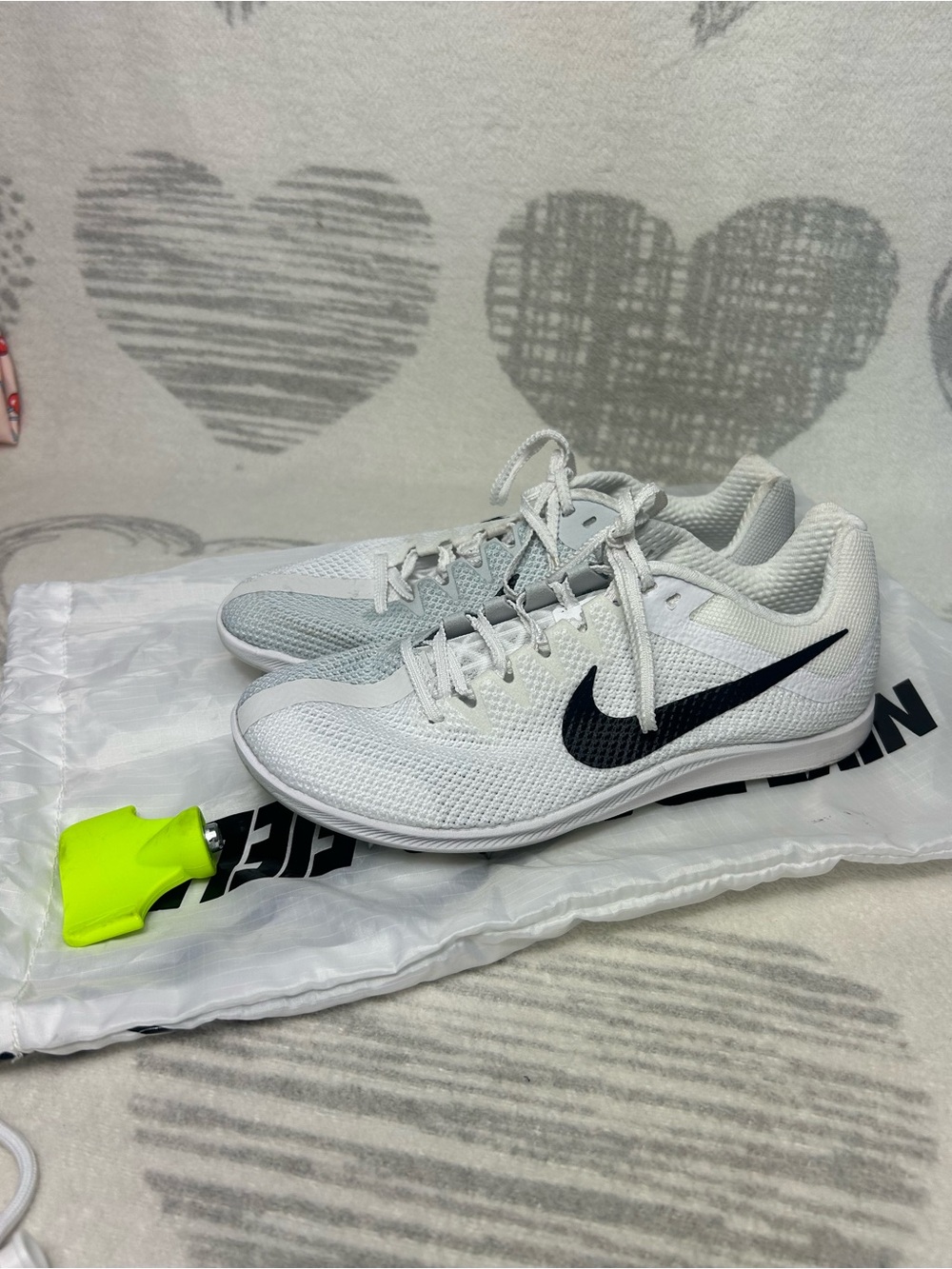 Nike Zoom Rival Distance Track Field Spikes Running Shoes White grey Sz 6.5